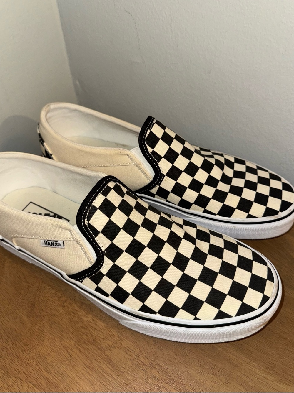 Vans Checkerboard Slip-On in Black and Beige - Picture 4 of 6